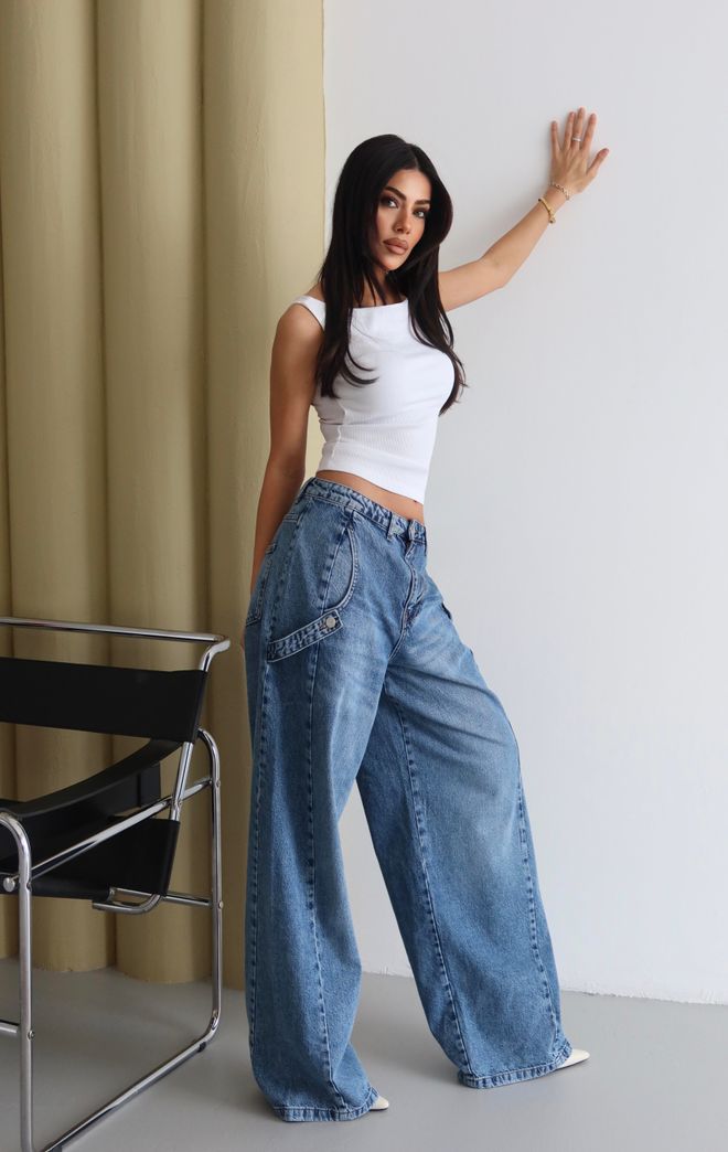 LACARINO Blue Jeans Wide Leg Palazzo Casual Retro Wholesale Clothing Lounge