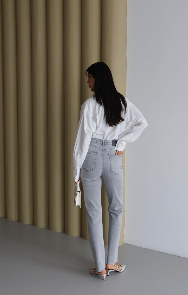 LACARINO Grey Polka Dot Mom Jeans With High Waist Wholesale Clothing Sexy