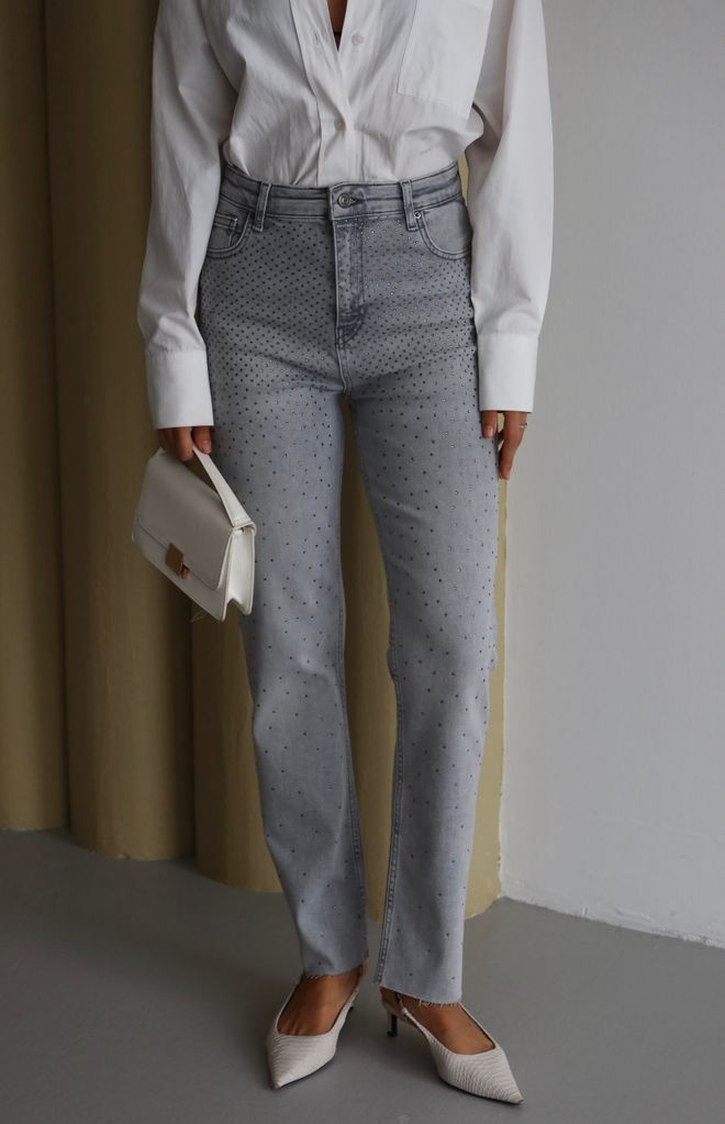 LACARINO Grey Polka Dot Mom Jeans With High Waist Wholesale Clothing Casual