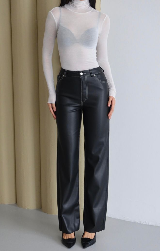 LACARINO Дънки Mom В Черно С Висока Талия И Прав Крачол Дрехи на едро Небрежен