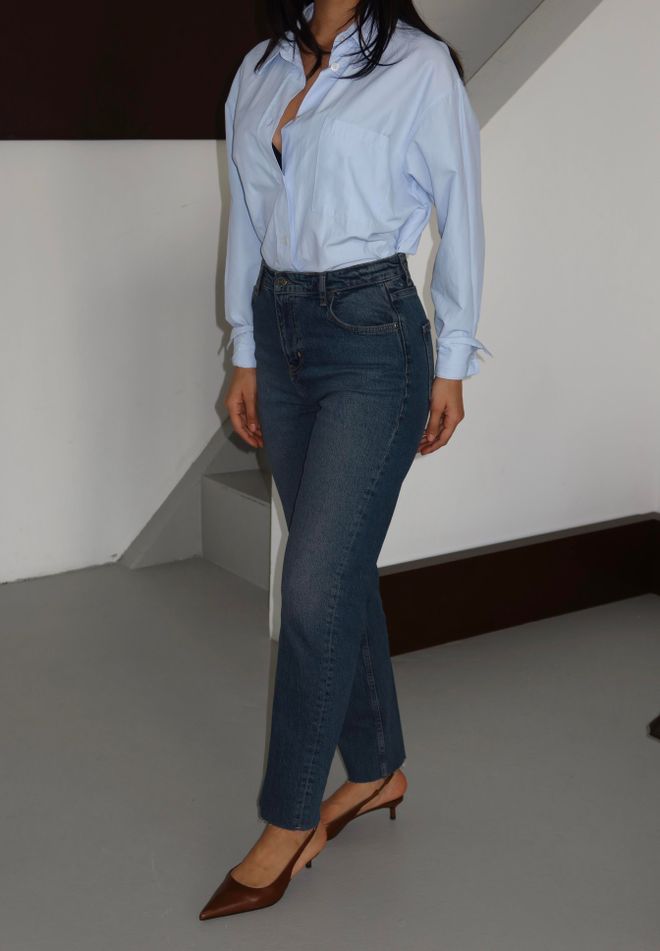 LACARINO Vaqueros Mom Azules Con Cintura Alta Y Pierna Recta Ropa al por mayor Casual