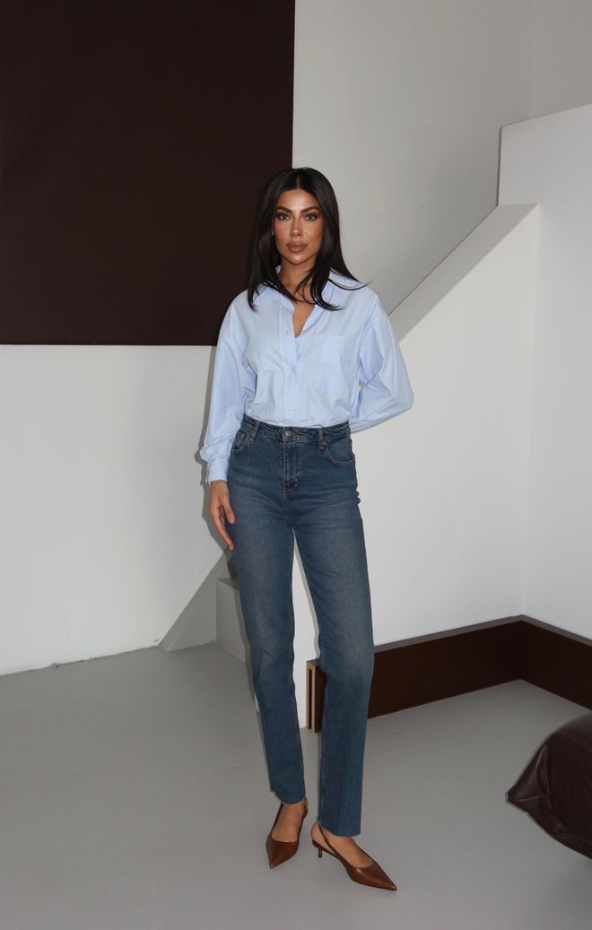 LACARINO Blue Mom Jeans High Waist Straight Leg Wholesale Clothing 1