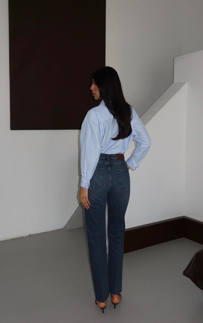 LACARINO Blue Mom Jeans High Waist Straight Leg Wholesale Clothing Preppy