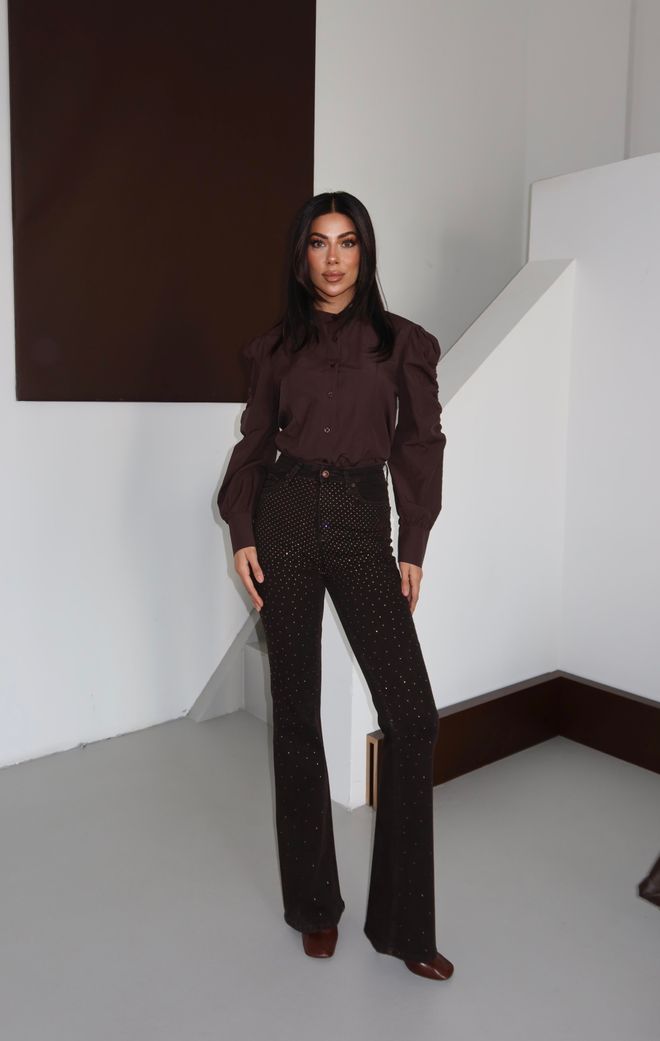 LACARINO Black Glam Bootcut High Waist Sequined Jeans Wholesale Clothing Work