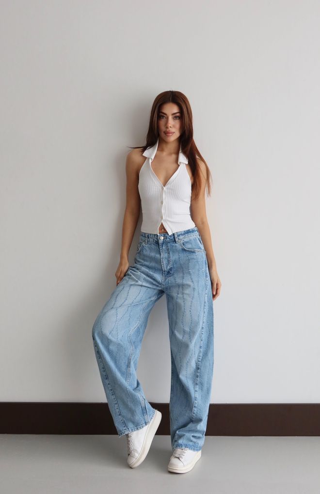 LACARINO Blau Mom Jeans Mit Hoher Taille & Weitem Bein Großhandelskleidung 1