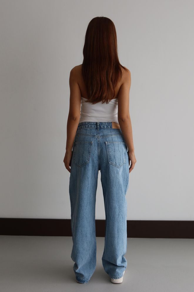 LACARINO Blau Mom Jeans Mit Hoher Taille & Weitem Bein Großhandelskleidung 5