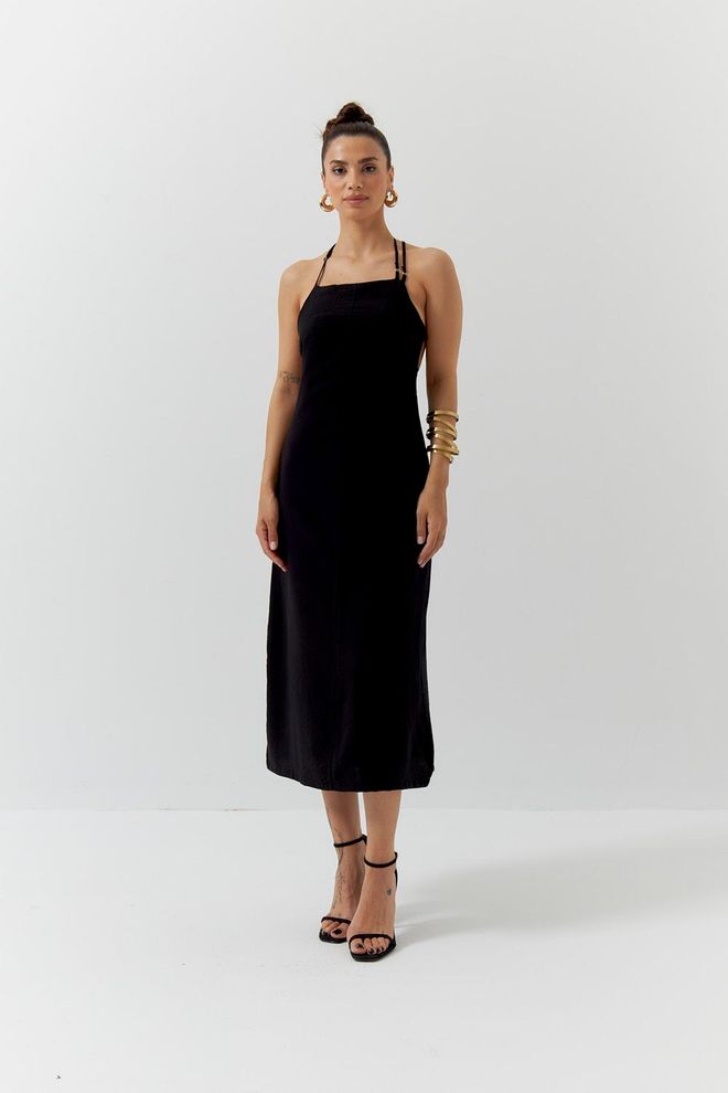 Ilia Vestido Midi De Tiras Con Escote En La Espalda Negro Ropa al por mayor Elegante