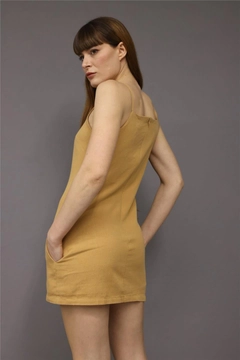 A wholesale clothing model wears lfn11457-dress-brown, Turkish wholesale Dress of Lefon