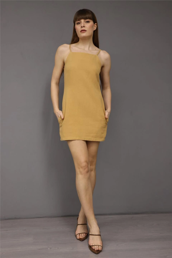 A wholesale clothing model wears lfn11457-dress-brown, Turkish wholesale Dress of Lefon