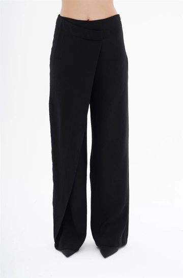 A wholesale clothing model wears  Low-Rise Full Length Trousers - Black
, Turkish wholesale  of Lefon