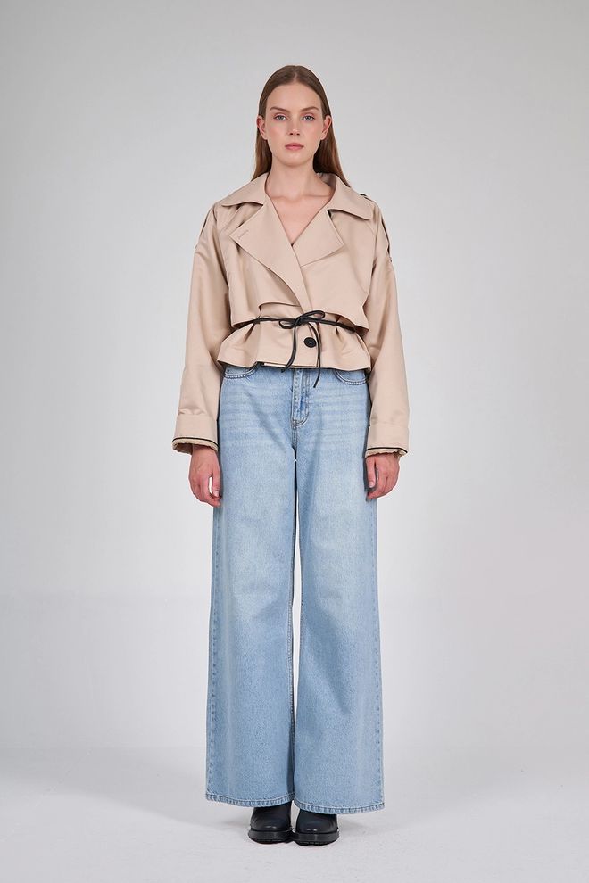 Ilia Leather Belt Detailed Short Raincoat Coat Wholesale Clothing 4