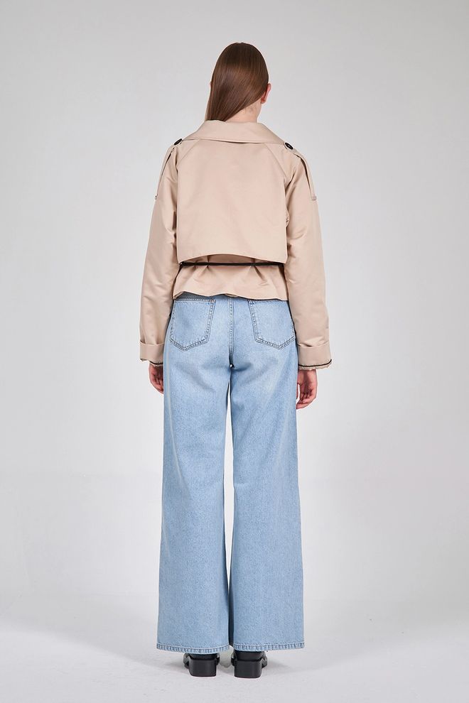 Ilia Leather Belt Detailed Short Raincoat Coat Wholesale Clothing 5