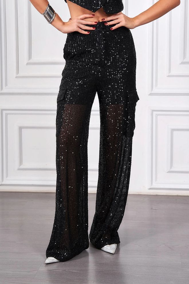 Ilia Pantalones De Lentejuelas Con Bolsillos Cargo Ropa al por mayor Glam