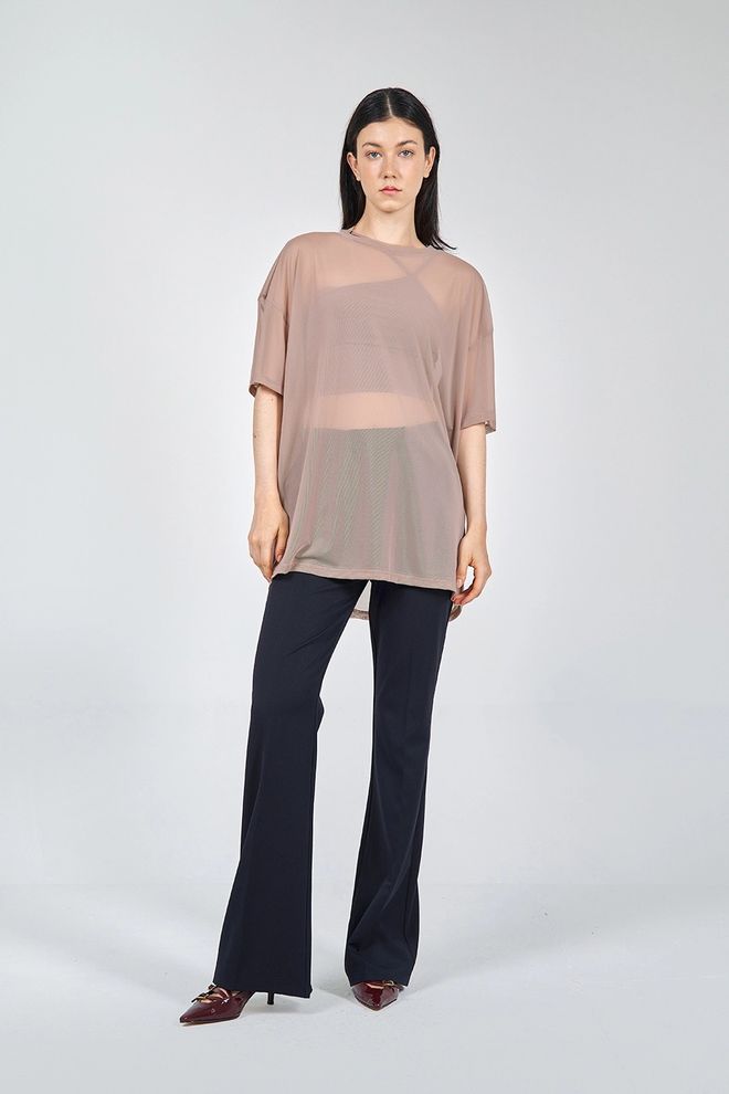 Lefon T shirt À Manches Courtes En Tulle Mink Vêtements en gros Décontracté