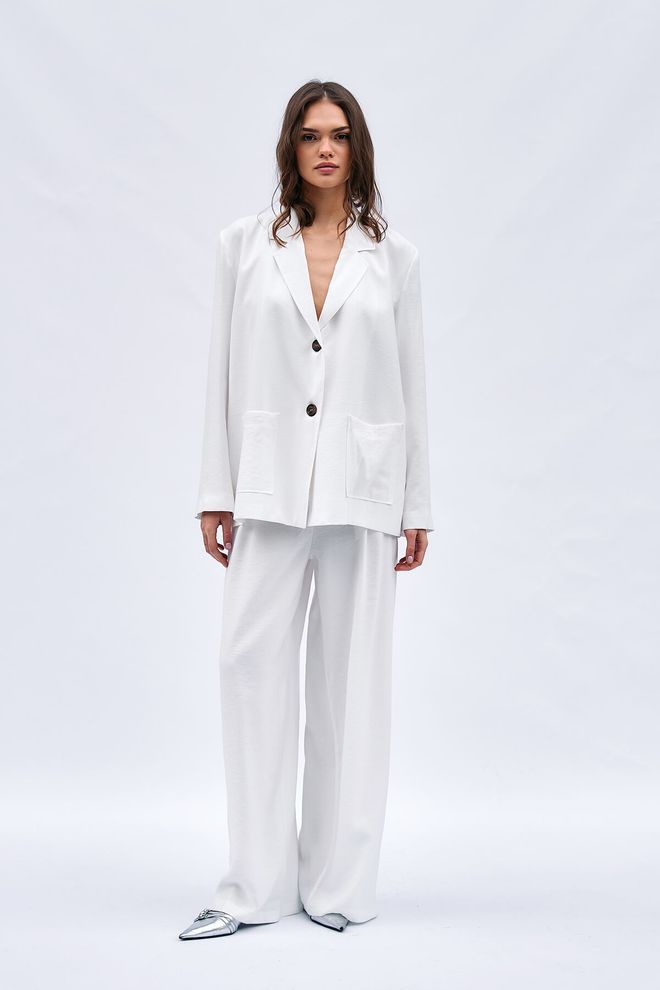 Lefon Tensel Palazzo Hlače S Kostnimi Gumbi Oblačila na debelo Ležerno