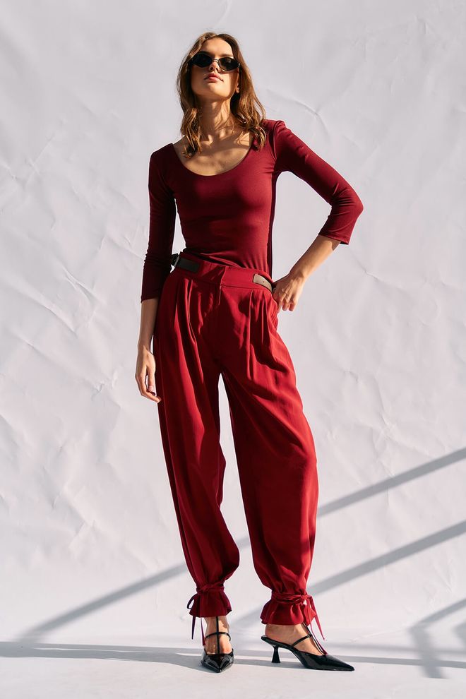 Lefon Podrobne Hlače Z Zaponko Za Pas Oblačila na debelo Ležerno