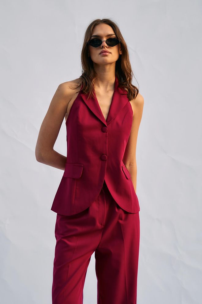 Lefon Double Buttoned Vest With Back Neckline Wholesale Clothing Elastane