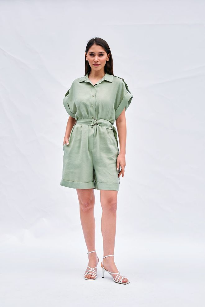 Lefon Short Sleeve Belted Jumpsuit Wholesale Clothing Casual