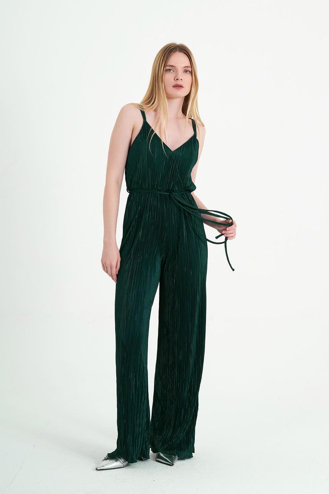 Lefon Pleated Long Jumpsuit With Straps Wholesale Clothing Casual