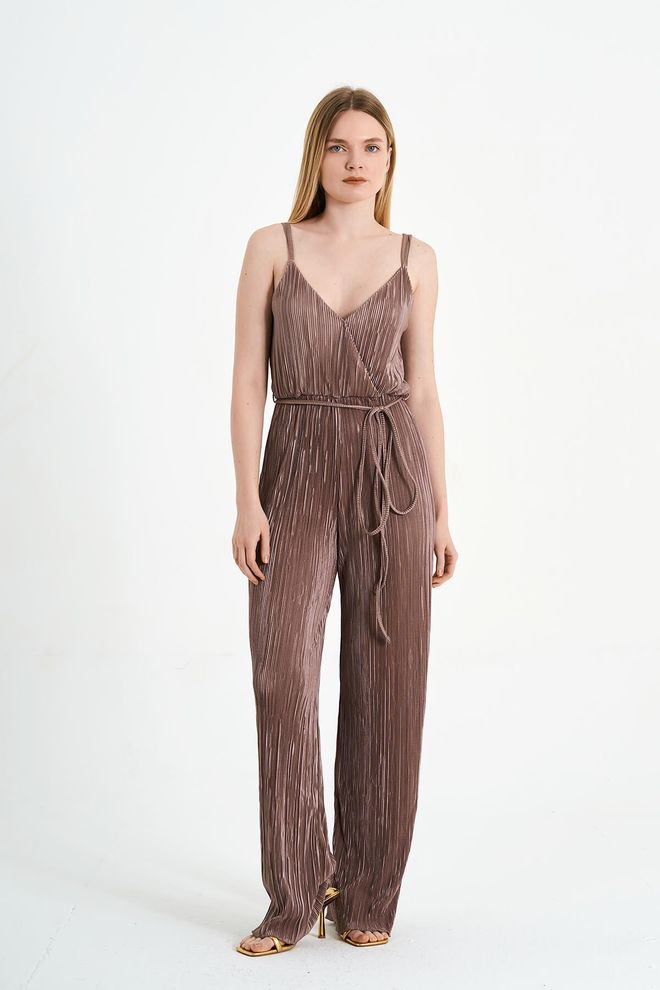 Lefon Tuta Lunga Plissettata Con Spalline Mink Abbigliamento all'ingrosso Casuale