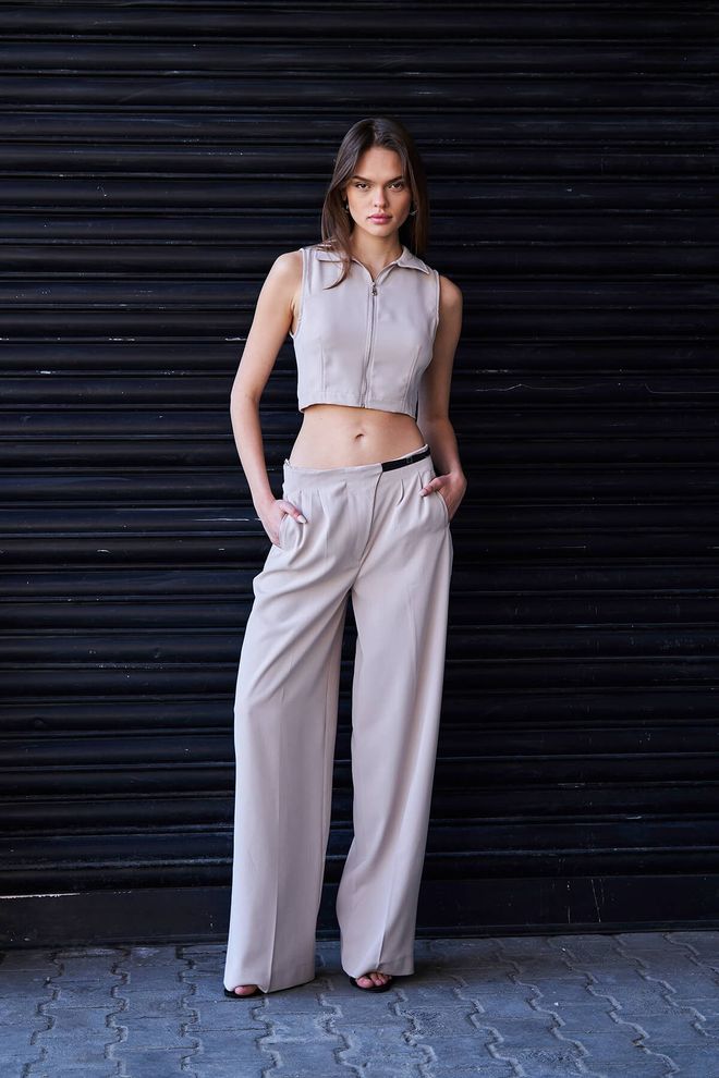 Lefon Pantalon En Caoutchouc Contrasté À La Taille Vêtements en gros Décontracté