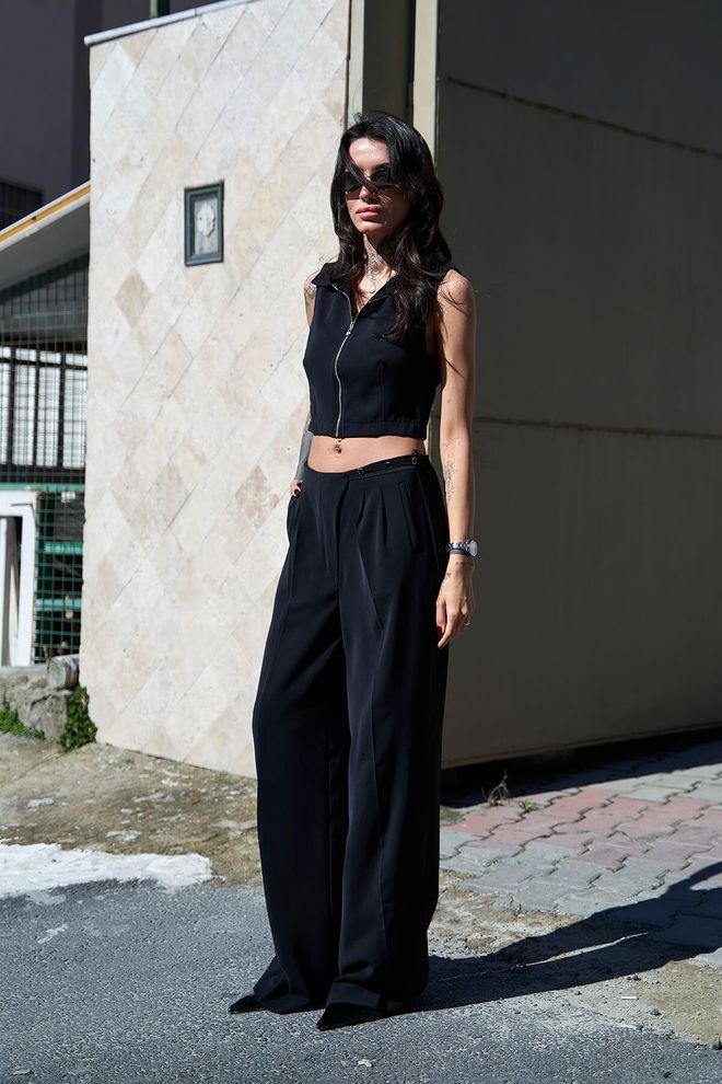 Lefon Pantalon En Caoutchouc Contrasté À La Taille Vêtements en gros Décontracté