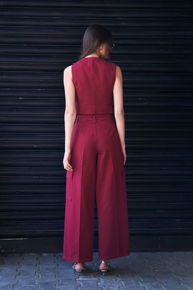 Lefon Cross Button Vest Burgundy Wholesale Clothing Birthday