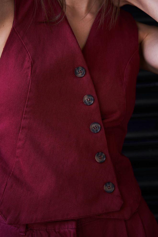 Lefon Cross Button Vest Burgundy Wholesale Clothing Summer