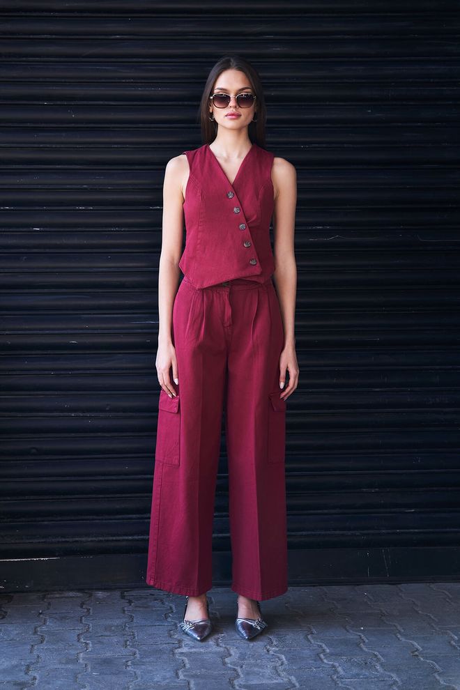 Lefon Cross Button Vest Burgundy Wholesale Clothing 4