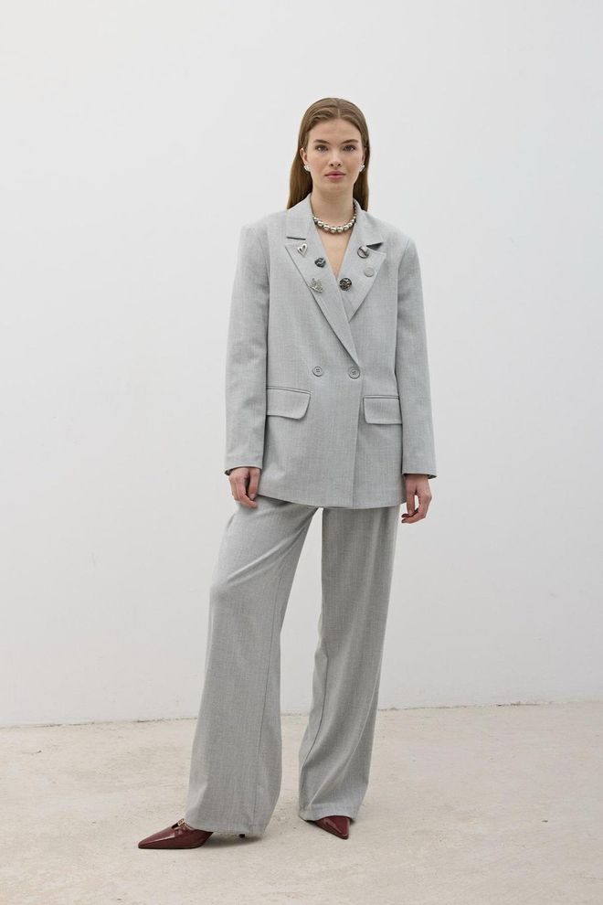 Levure Pantalon À Boutons À Fermeture Éclair Sur Le Devant Gris Vêtements en gros Formel