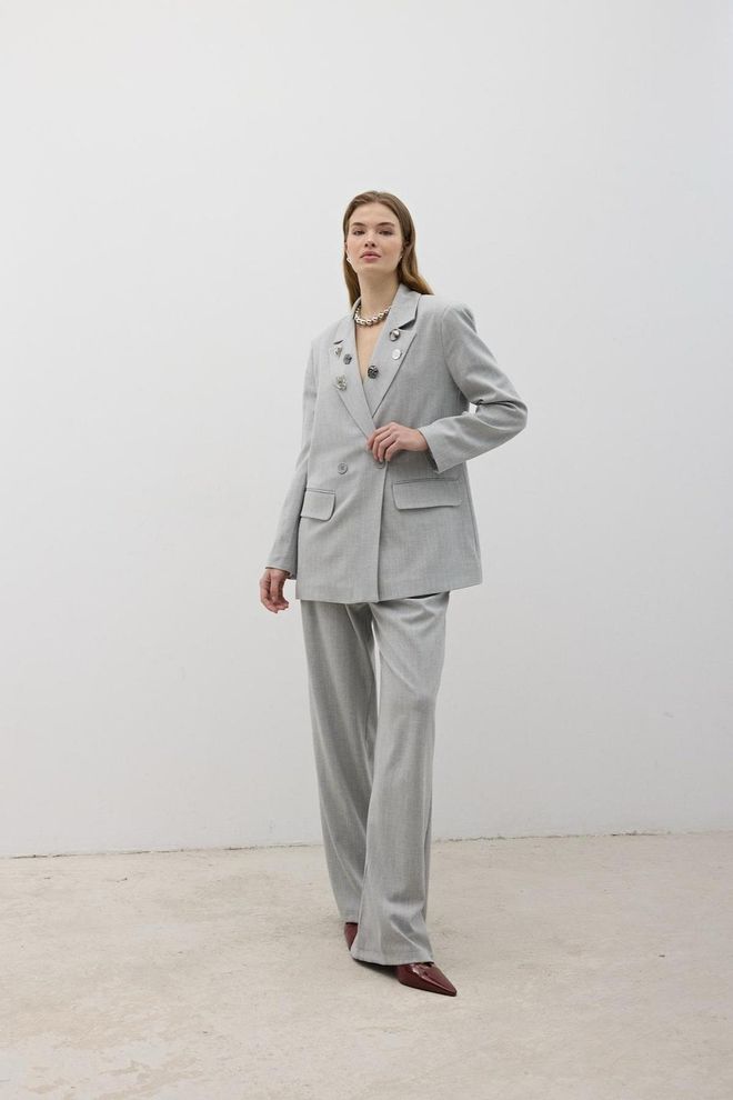 Levure Pantaloni Con Cerniera Con Bottoni Frontali Grigio Chiaro Abbigliamento all'ingrosso Formale