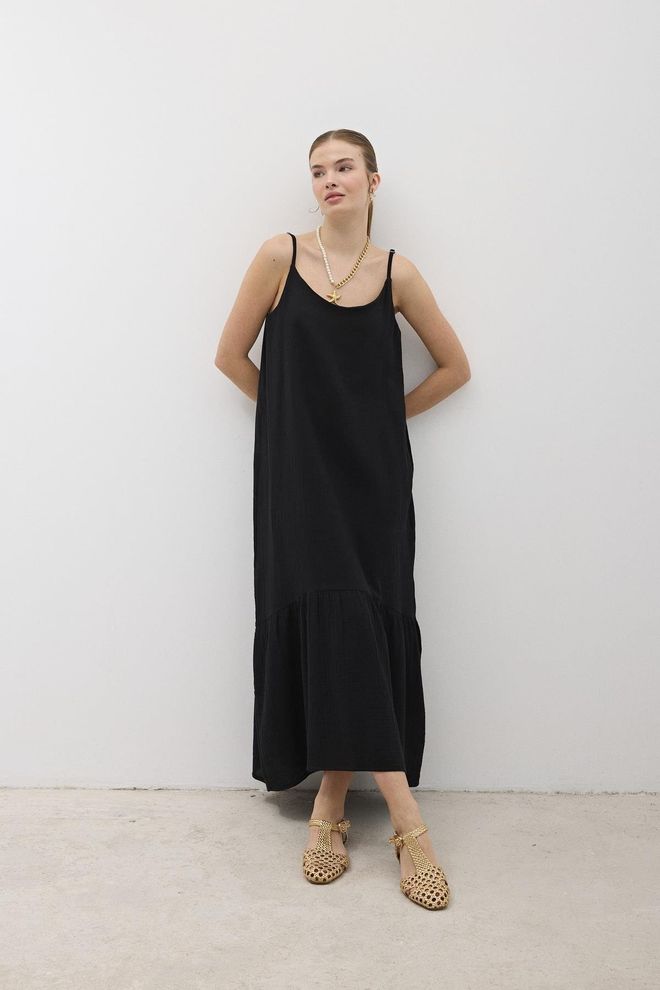 Levure Müslinkleid In Übergröße Verstellbar Mit Aufhänger Schwarz Großhandelskleidung Lässig