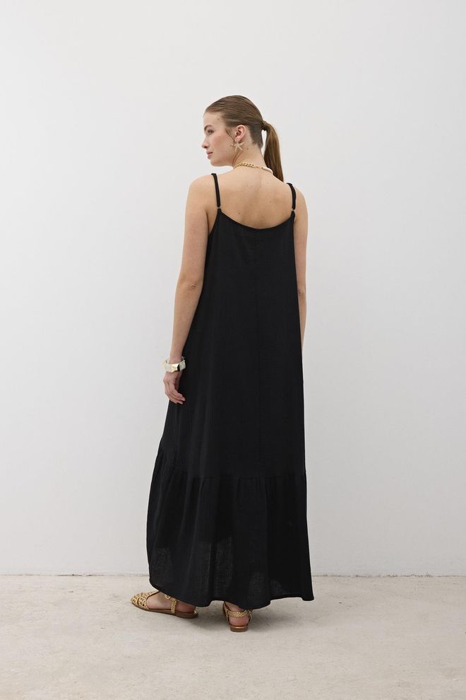 Levure Müslinkleid In Übergröße Verstellbar Mit Aufhänger Schwarz Großhandelskleidung Sommer