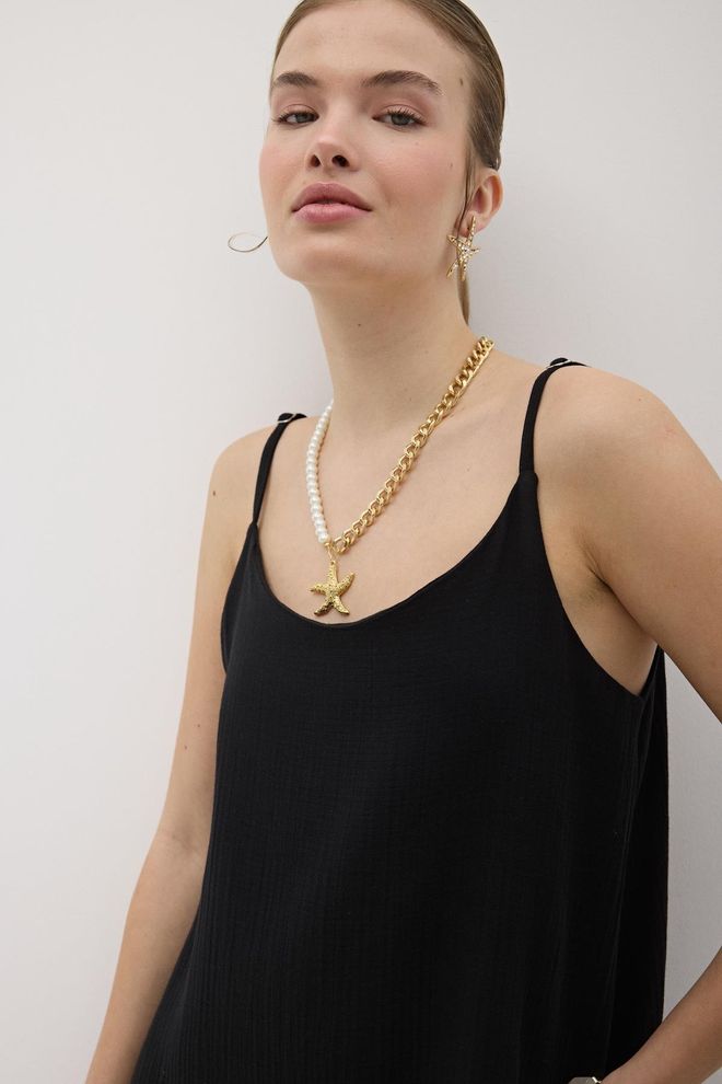 Levure Müslinkleid In Übergröße Verstellbar Mit Aufhänger Schwarz Großhandelskleidung Geburtstag