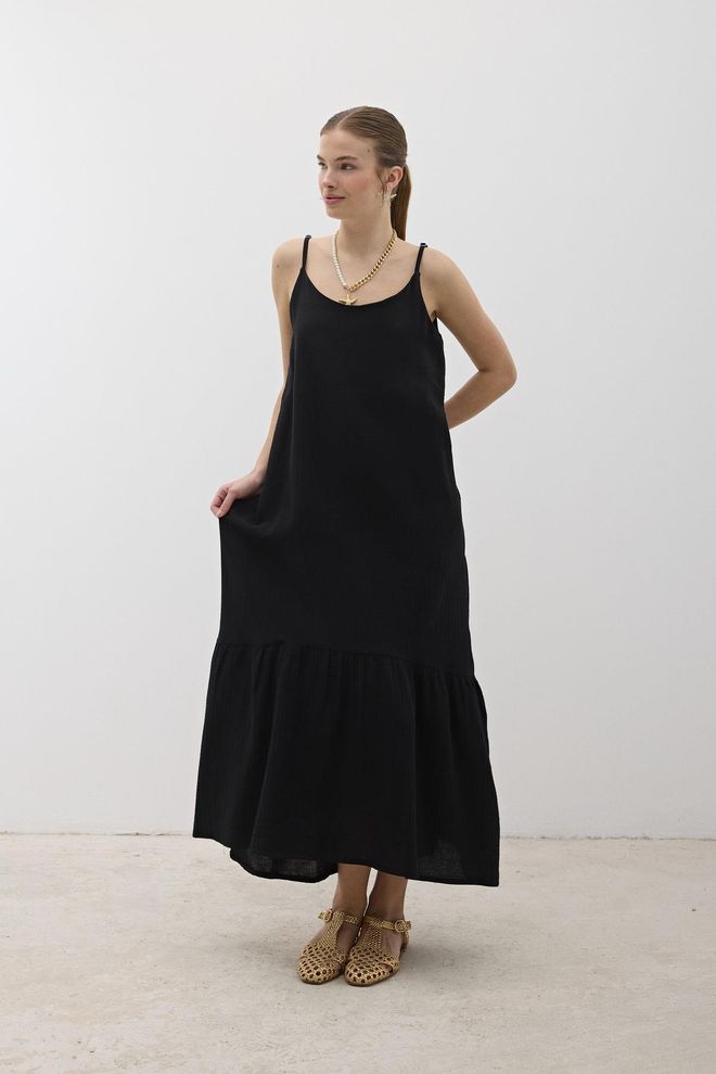 Levure Müslinkleid In Übergröße Verstellbar Mit Aufhänger Schwarz Großhandelskleidung Kein Stoff