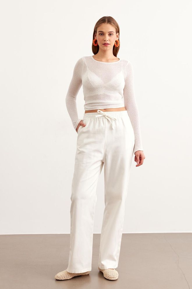 Levure Pantalones De Gabardina Con Cintura Elástica Color Crudo Ropa al por mayor Casual