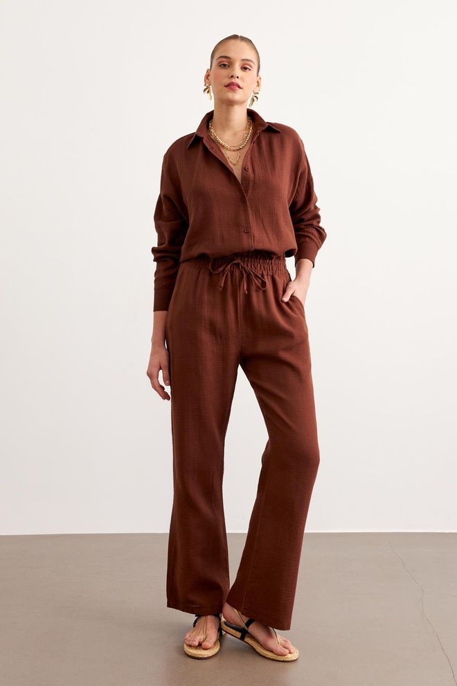 Levure Camicia Mueslin Oversize A Maniche Lunghe Da Donna Marrone Abbigliamento all'ingrosso Casuale