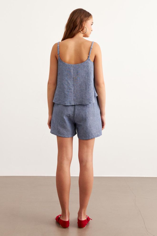 Levure Strappy Crop Blouse Blue Wholesale Clothing Summer