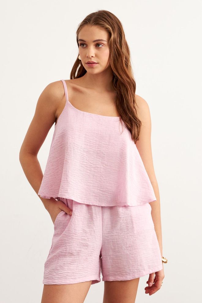 Levure Strappy Crop Blouse Pink Wholesale Clothing Summer