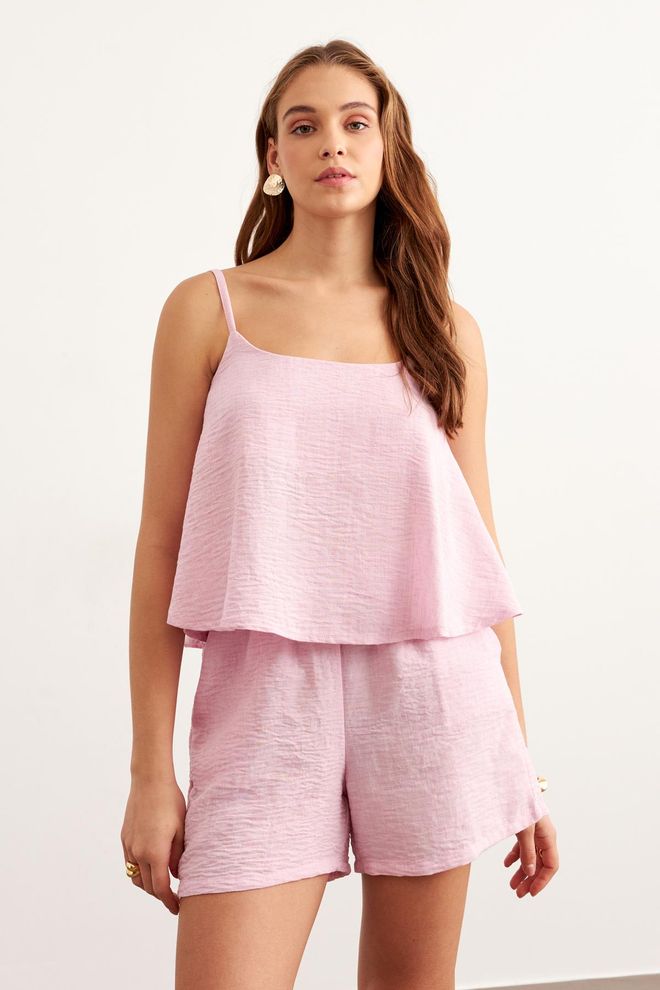 Levure Strappy Crop Blouse Pink Wholesale Clothing Beach