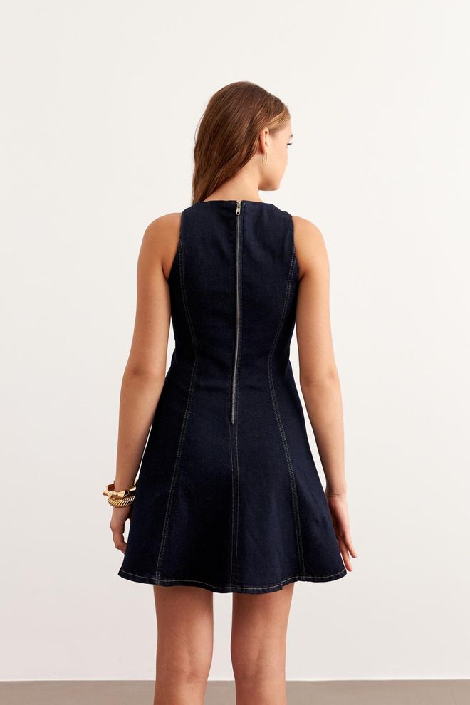 Levure Vestido Corto De Mezclilla Lavado En Anillos Azul Marino Ropa al por mayor Verano