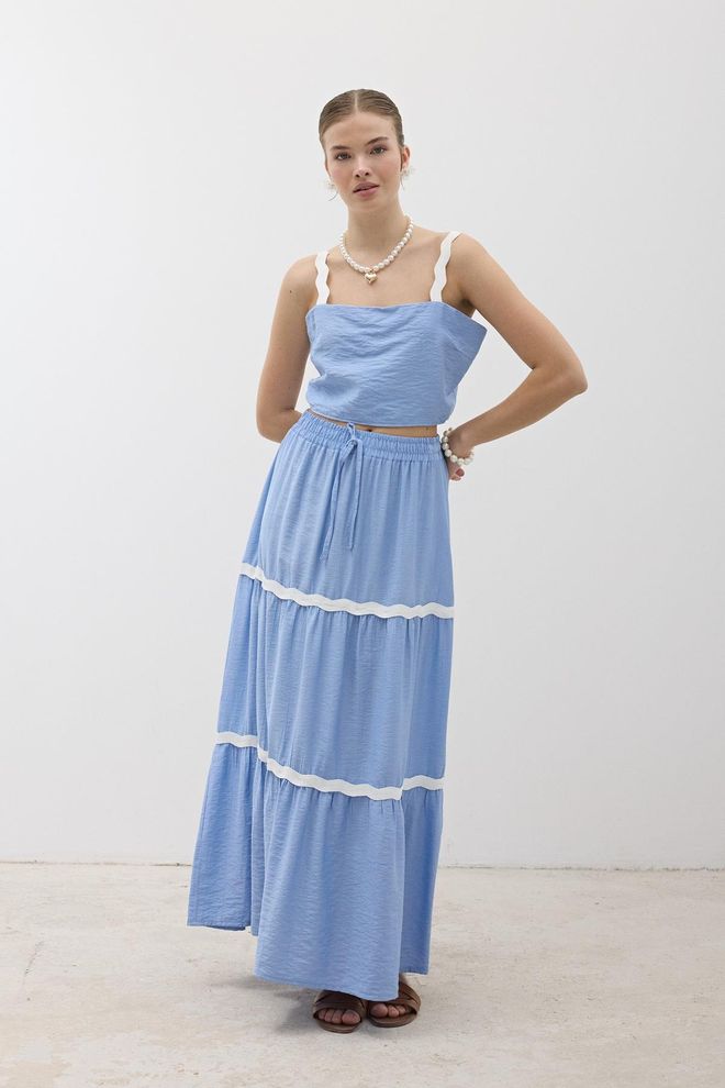 Levure Blusa Corta Con Motivo Hanger Waterstone Blu Abbigliamento all'ingrosso Casuale