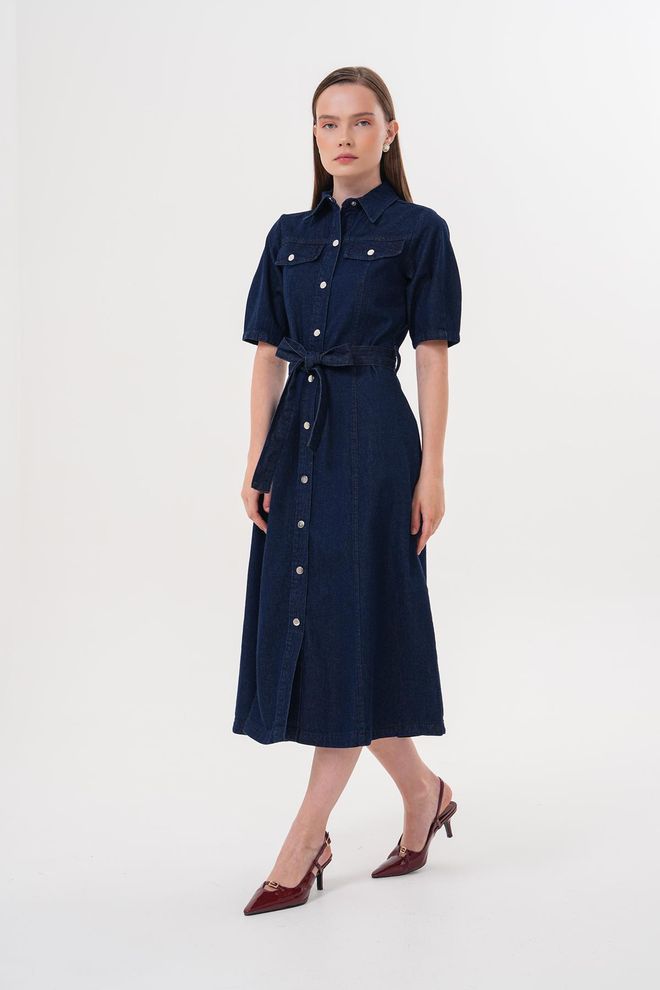 Levure “Snap Button Detali Juosmens Diržas Suknelė Rins Wash Didmeninė prekyba drabužiais Nėra audinio