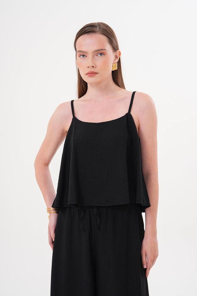 Levure Strappy Crop Blouse Black Wholesale Clothing No Fabric