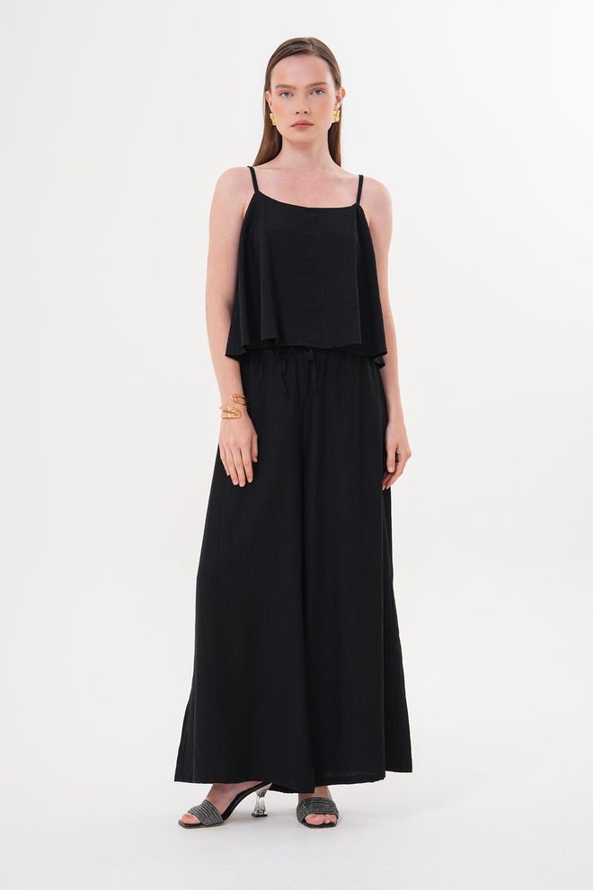 Levure Blusa Corta Con Spalline Nera Abbigliamento all'ingrosso Casuale
