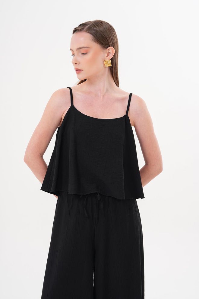 Levure Strappy Crop Blouse Black Wholesale Clothing Birthday