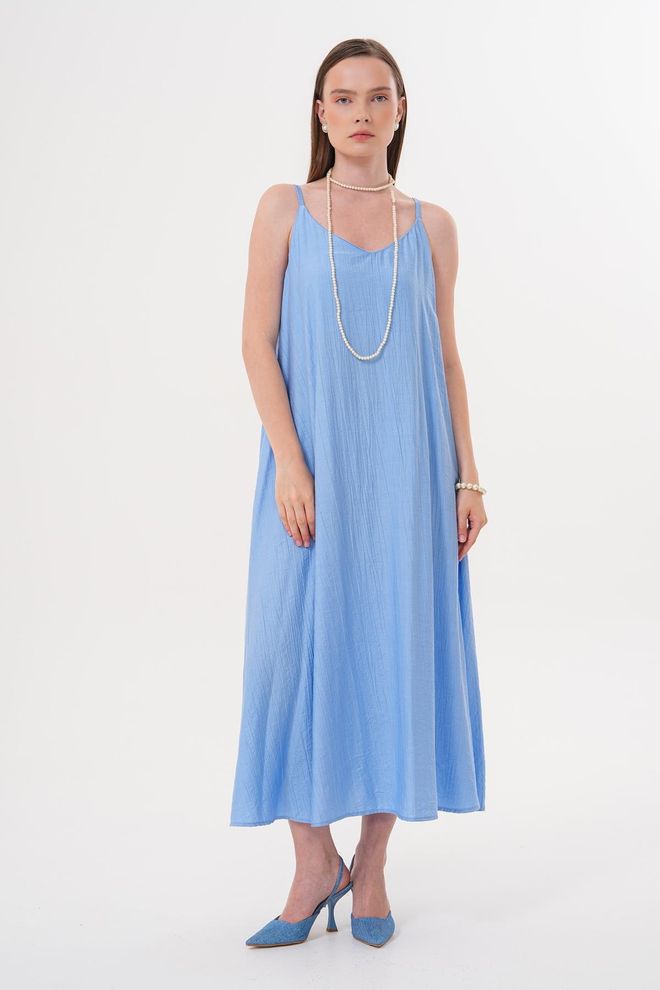 Levure Μακρύ Φόρεμα Με Κορδόνια Μπλε Χονδρικό εμπόριο ενδυμάτων Casual