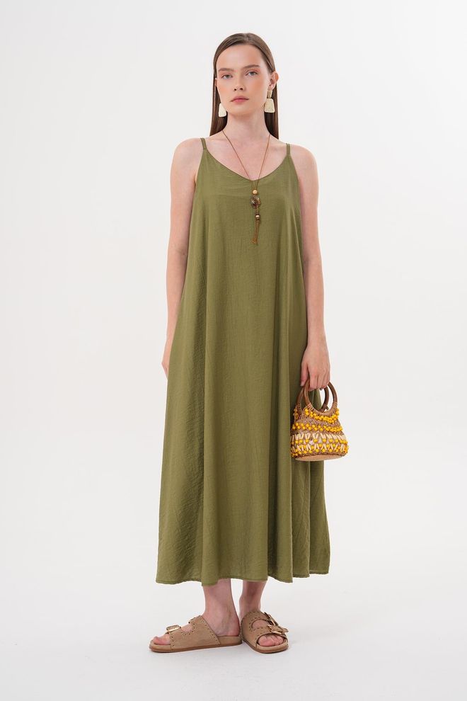 Levure Μακρύ Φόρεμα Με Λουράκια Χακί Χονδρικό εμπόριο ενδυμάτων Casual