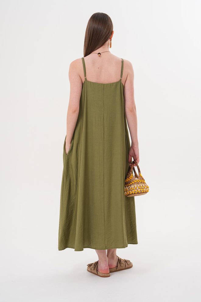 Levure Μακρύ Φόρεμα Με Λουράκια Χακί Χονδρικό εμπόριο ενδυμάτων Καλοκαίρι