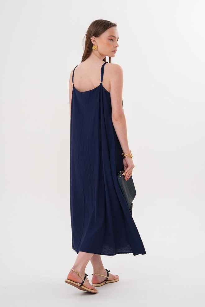 Levure Μακρύ Φόρεμα Με Κορδόνια Ναυτικό Χονδρικό εμπόριο ενδυμάτων Καλοκαίρι